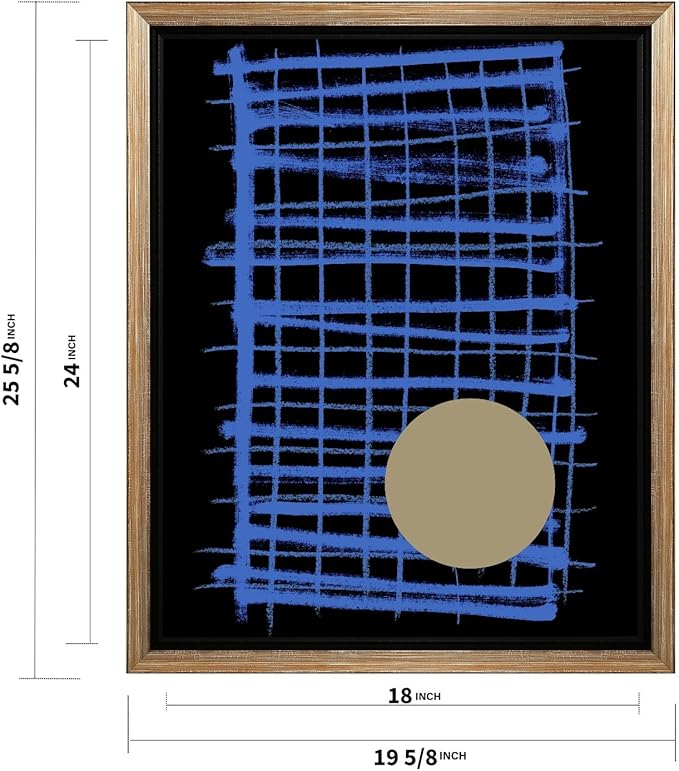Monem Art Blue Grid Abstract Geometric Print - Modern Minimalist Art Poster - Wall Decor for Living Room, Bedroom or Office - 18x24 Silver Framed CANVAS Wall Art by Mareike Bohmer