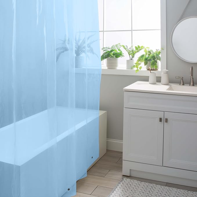 Bath Bliss PVC Heavy Weight Shower Curtain Liner | 4G | 70"x72" | Rust Resistant Copper Grommets | Magnetic Hem | Blue