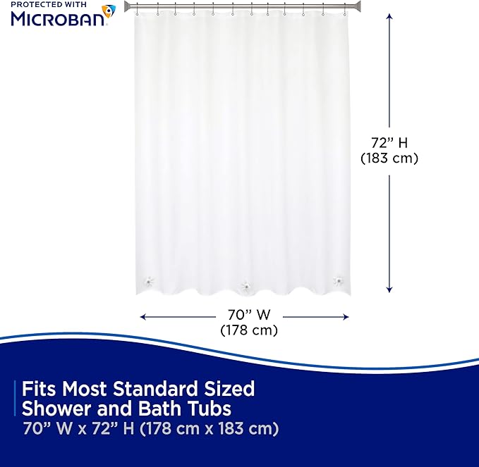 Kenney - Microban PEVA Shower Curtain Liner, Waterproof Medium-Weight 4.8 Gauge Design with Rust-Resistant Metal Grommets and Weighted Magnetic Hem, 70" x 72", Frosted