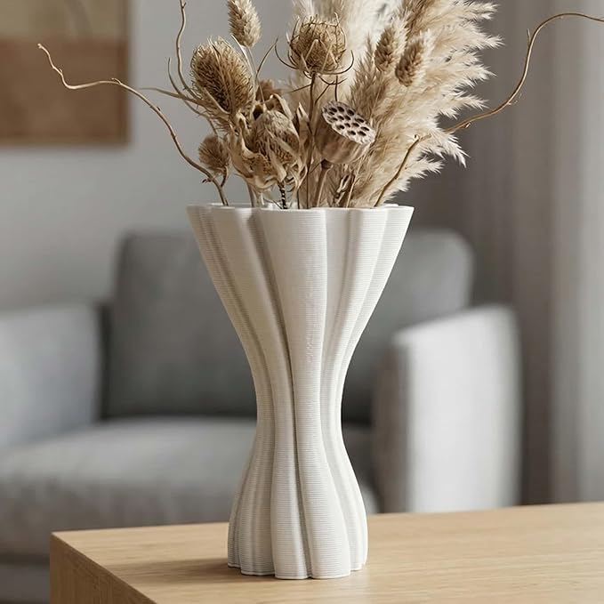 Minimalist White Ceramic Vase, Irregular Organic Shape Decorative Flower Vase for Home Decor, Wabi-Sabi Modern Accent for Living Room Table Shelf