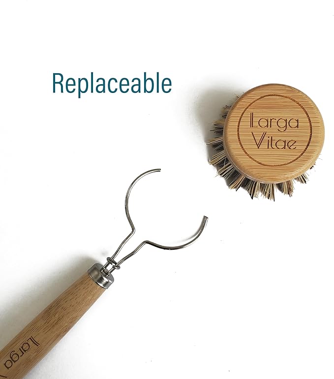 Bamboo Thick Dish Brush Handle 3-Pack | Fits Tampico, Palm, Sisal & Natural Fiber Heads | Plastic-Free, Biodegradable | Zero Waste Kitchen Scrubber Replacement Handle