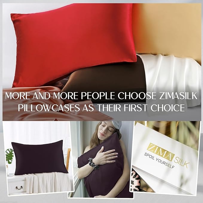 ZIMASILK 100% Pure Mulberry Silk Pillowcase for Hair and Skin Health,Soft and Smooth,Both Sides Premium Grade 6A Silk,600 Thread Count,with Hidden Zipper,1pc(Standard 20''x26'',Eggplant Purple)