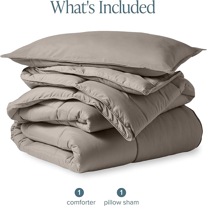 Bare Home Comforter Set - Twin/Twin Extra Long Size - Ultra-Soft - Goose Down Alternative - Premium 1800 Series - All Season Warmth (Twin/Twin XL, Khaki)