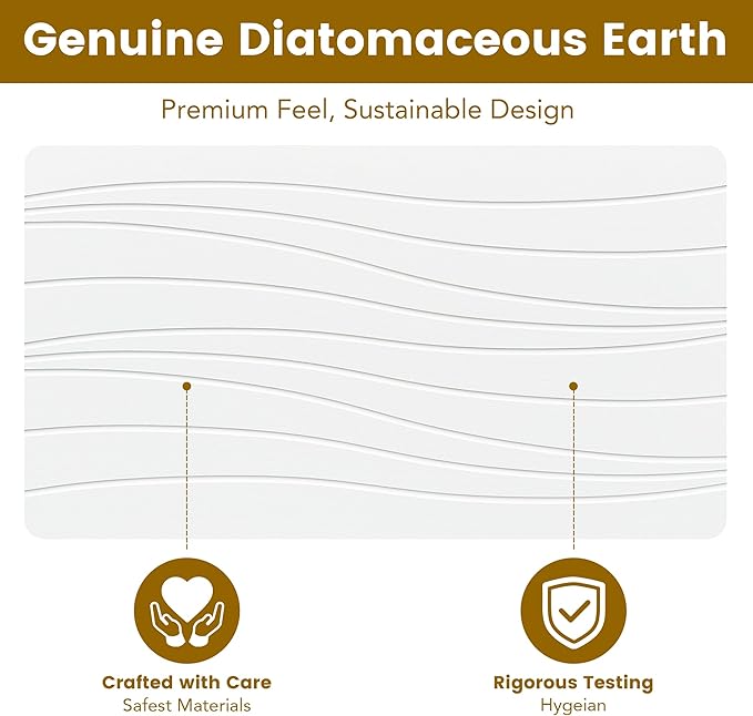 Extra Large Stone Bath Mat, 30'' x 17'' Diatomaceous Earth Non-Slip Stone Shower Mat, Super Absorbent Diatomite Stone Mats for Bathroom White XL Flow