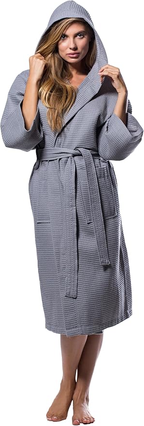 Turquaz Lightweight Waffle Knit Kimono Bathrobe - Soft Cotton Blend Spa Robe, Fast-Drying Full-Length Unisex Robes for Women