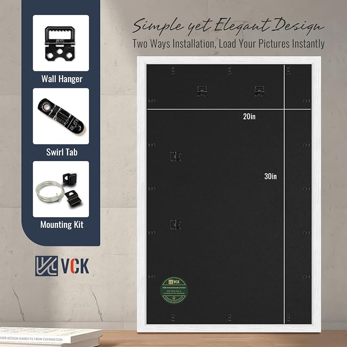 VCK 20x30 Frames White 3 Pack, Wide Border Wood, Display 18x24 Picture Photo with Mat or 20 x 30 without, for Home, Office, Gallery, Woodgrain Series, Wall Hanging