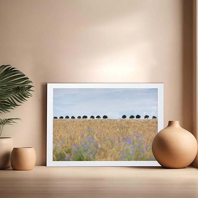 Monem Art Golden Meadow Horizon Landscape Print - Minimalist Nature Photography Poster - Wall Decor for Living Room, Bedroom or Office - 16x20 White Framed Wall Art by Mareike Bohmer