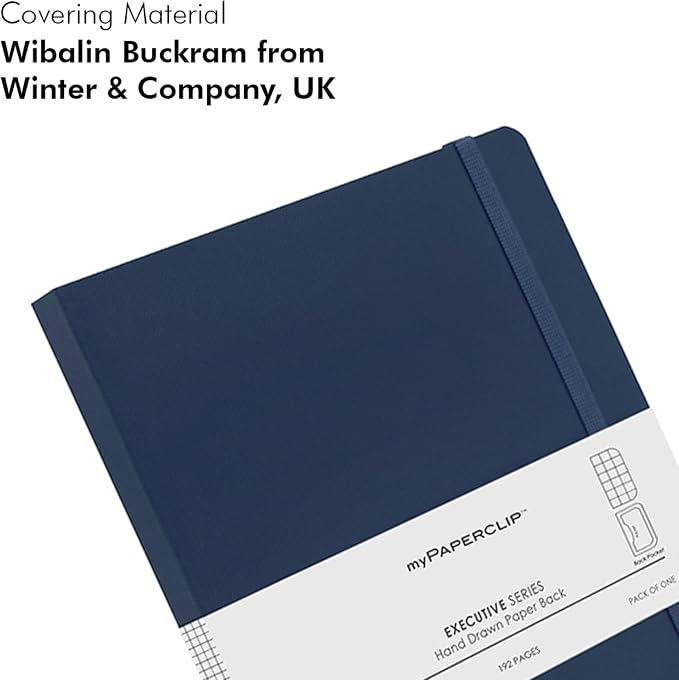 myPAPERCLIP Executive Series A5 Checks/Square Grid Notebook | 192 Pages, 80 GSM, Soft Cover, A5 (5.83 x 8.27 in) | Flat Lay | Bookmark, Elastic Closure & Back Pocket | Blue