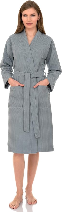 TowelSelections Women's Waffle Bathrobe 100% Cotton Soft Kimono Spa Bath Robe