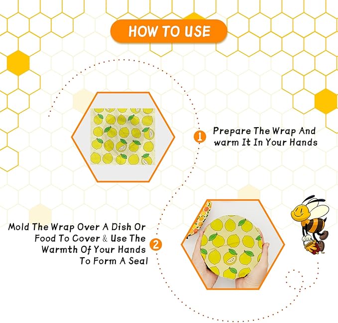 Reusable Beeswax Wrap - 9 Pack Eco-Friendly Beeswax Wraps For Food, Organic, Sustainable, Biodegradable, Zero Waste, Plastic-Free Food Storage, 1L Strawberry, 3M Orange, 5S Lemon Patterns