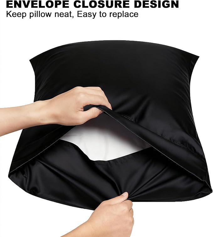 100% Rayon Derived from Bamboo Pillowcases 2 Pack Silky Pillow Covers for Hot Sleepers with Envelope Closure Black 20x30 Inches