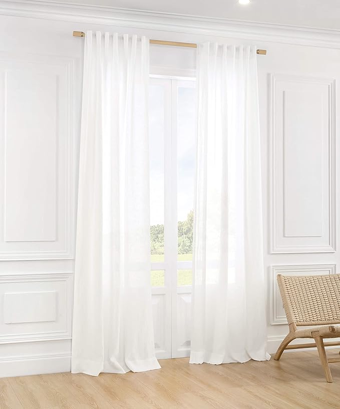 ATLINIA 100% Linen Sheer Curtain White Panel - 1 Panel Window Natural Linen Sheer for Bedroom Living Room Farmhouse Light Curtain Filtering Door Shades Privacy Rustic Boho Door Drape 84 inch