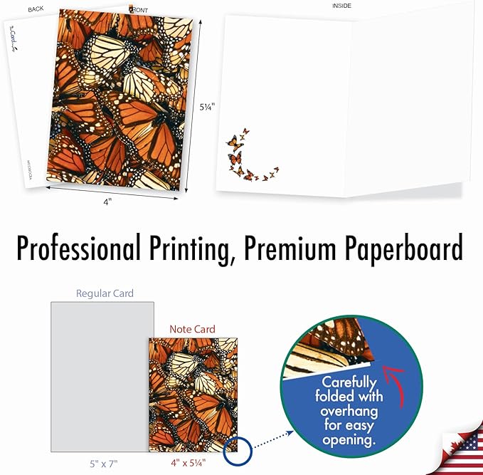 The Best Card Company - 20 Blank Notes with Envelopes - All Occasion Animal Assortment (10 Designs, 2 Each) - The Monarchs AM9538OCB-B2x10