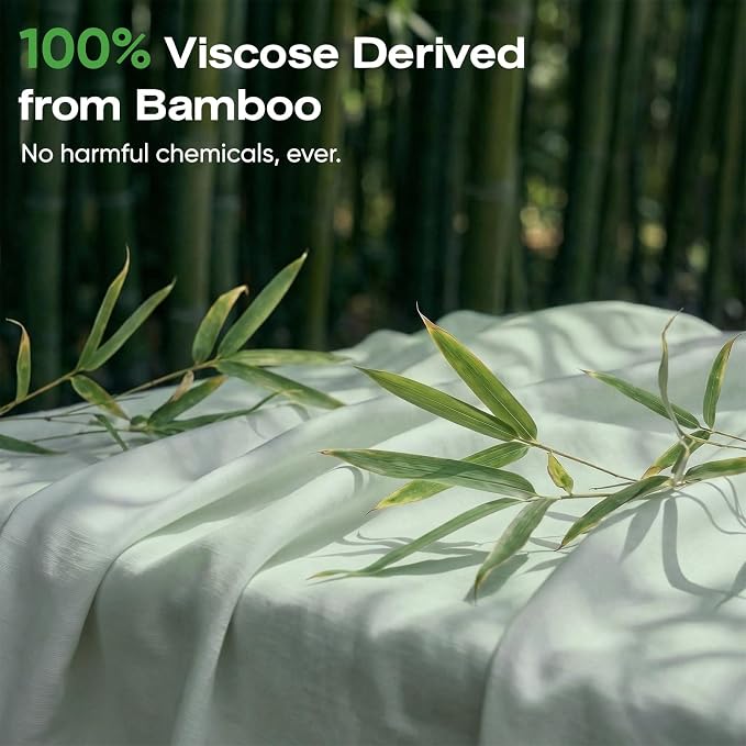 Real 100% Viscose Derived from Bamboo Sheets Set King Size, Cooling & Silky Soft for Hot Sleeper, Luxury with Breathable & Moisture Wicking Fabric, 18" Deep Pocket with Corner Straps (Sea Glass, King)