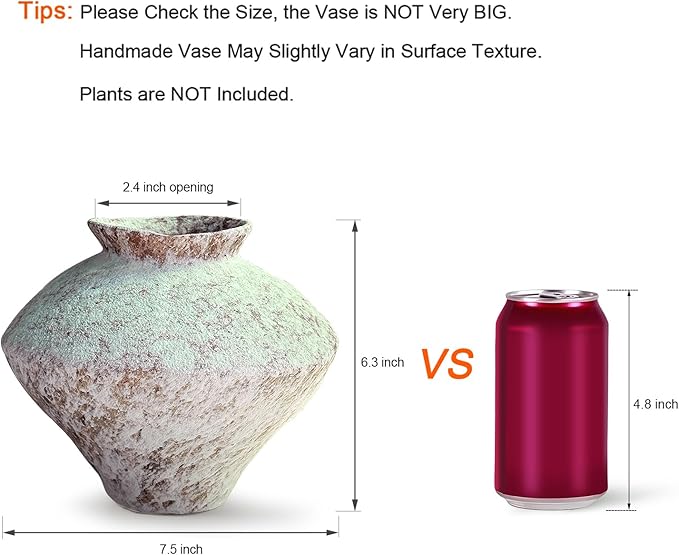 GeLive 6.3-Inch Textured Ceramic Vase, Rustic White Bulbous Pottery, Handmade Wabi Sabi Distressed Farmhouse Decor, Vintage Centerpiece for Dried & Fresh Flowers, Indoor Home Decoration