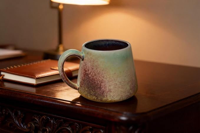 Large Ceramic Coffee Mug 16 oz - Microwave & Dishwasher Safe, Handcrafted Artisan Pottery Cup with Tapered Design for Stability & Heat Retention, Gift for Mom (Reactive Glaze Multicolor)