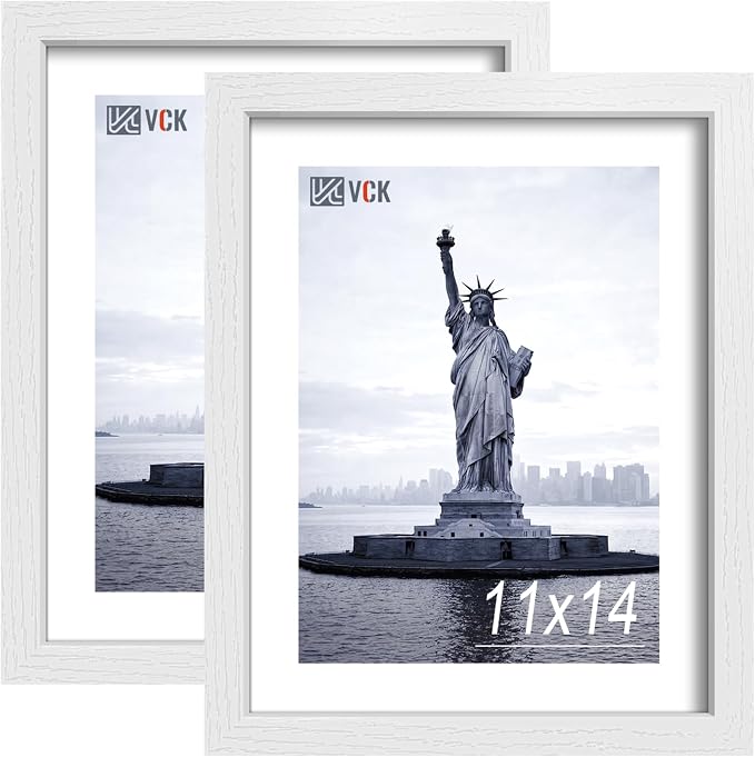 VCK 11x14 Picture Frame White - 2 Pack, Gallery-Quality Wood Poster Frames, 1.1-Inch Wide Border, Polished Plexiglass, Vertical or Horizontal Wall Display for Photo/Certificates/Prints, White