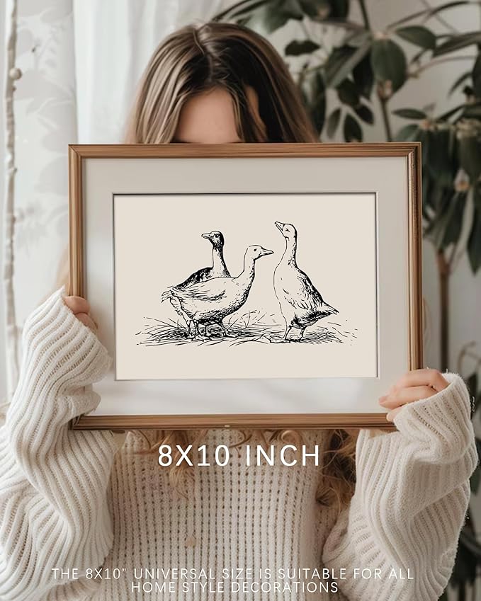 Vodefoad Goose Sketch Vintage Wall Art Retro Nursery Sketch Print Rustic Ducks Wall Decor for Gallery Nursery Bedroom Bathroom Office - 8x10Inch Unframe