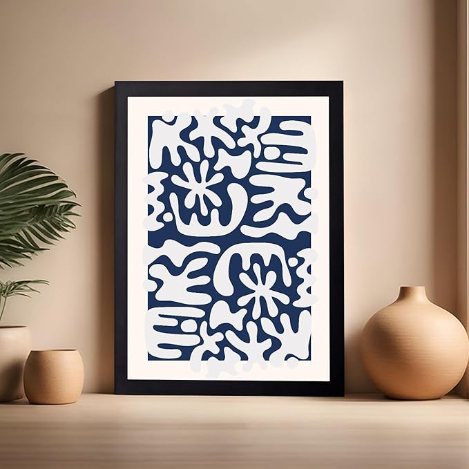 Monem Art Organic Coral Inspired Abstract Print - Modern Minimalist Cutout Shape Poster - Wall Decor for Living Room, Bedroom or Office - 16x20 Black Framed Wall Art by Rs Lab Studio