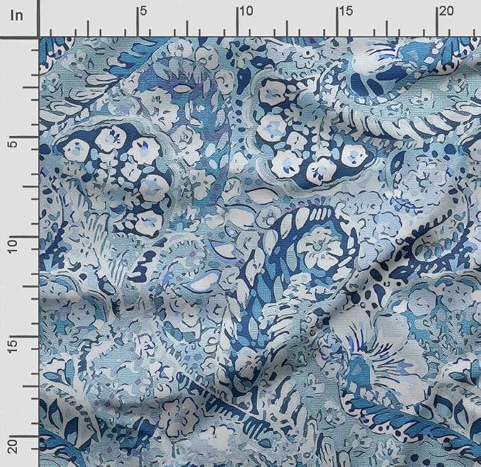 Soimoi Asian Print - Blue, Moss Georgette Fabric Material - 42 Inch Wide, 1 Yard, Unstitched Versatile Fabric for Dresses, Skirts, Blouses, Drapery Projects