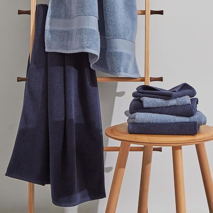 Organic Cotton Textured Towels - Navy - 2 Hand Towels