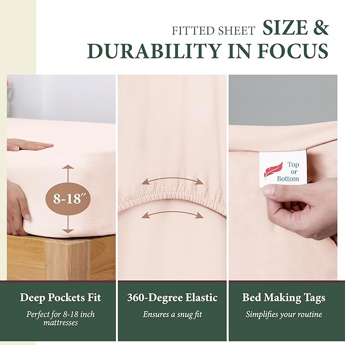100% Organic Cotton Sheets Queen Size - Organic Cotton Queen Size Percale Weave Sheet Set (4 PC, Blush), Soft, Cooling, Crisp & Breathable, 16" Deep Pocket Hotel Quality Bedding Set