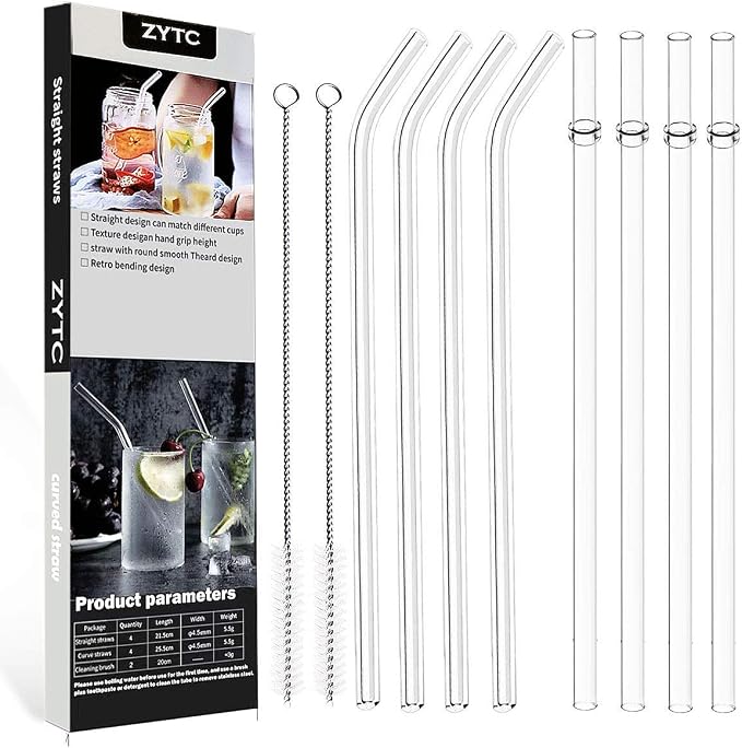 ZYTC Reusable Drinking Straws, Replacement Straws for 20-30oz Yeti Tumblers | Tritan meterial , Set of 8 with 2 Cleaning Brushes