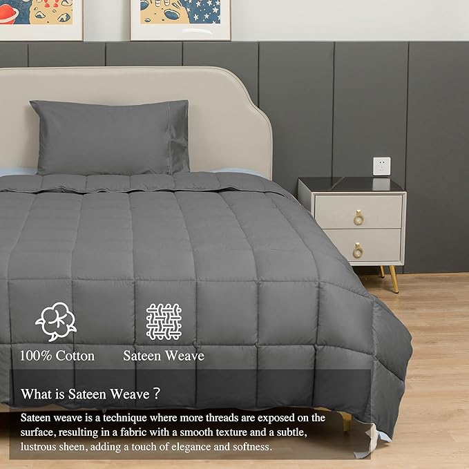 sunflower Full Size Steel Gray Comforter Lightweight Down Alternative Filling 100% Cotton Shell Bedding Full Comforter Blanket for Hot Sleepers with Corner Tabs Soft Breathable Machine Washable
