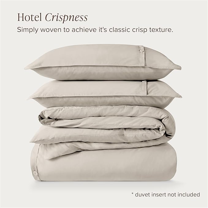 Bare Home 100% Organic Cotton Queen Duvet Cover Set - Crisp Percale Weave - Lightweight & Breathable - Cooling Duvet Cover Set (Queen, French Beige)