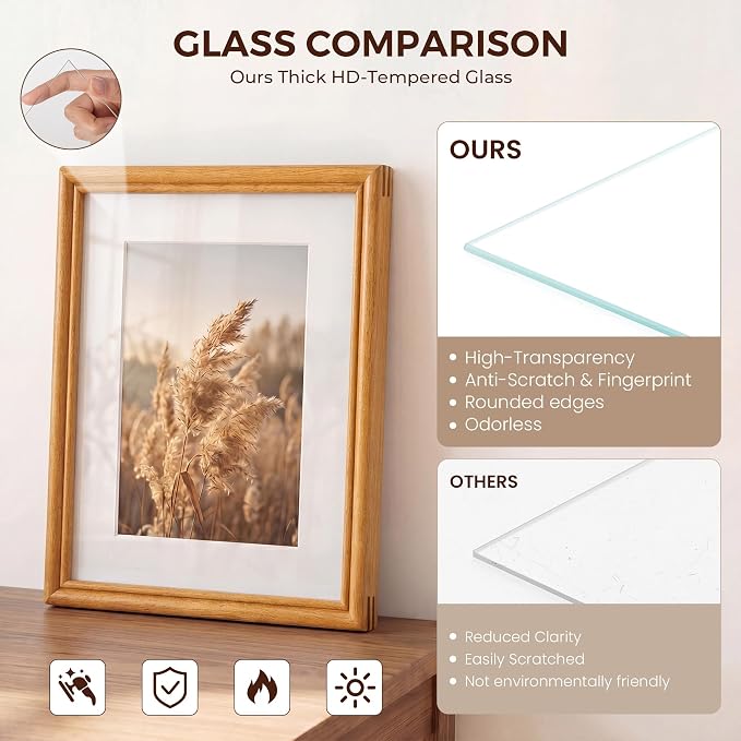 18x24 Picture Frame with Mat for 16x20, USA-Sourced Teak Wood Handcrafted Rounded Corner with HD Tempered Glass, 18 x 24 Gallery Wall Frames for Posters & Art Prints, Vertically or Horizontally