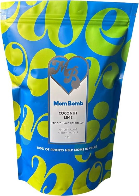 Mom Bomb Coconut Lime Epsom Salt Bath Soak – Natural Magnesium Salt with Essential Oils – Relaxing Aromatherapy for Stress Relief, Muscle & Foot Soak – Made in USA, 3 lbs