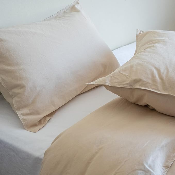 BISELINA French Linen Duvet Cover Set 3pcs with Hidden Zipper Closure Natural Flax Cotton Blend Solid Color Soft Breathable Luxury Farmhouse Bedding -King Size, Linen/Beige
