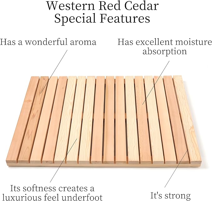 bingaai Cedar Wood Shower Mat, Cedar Wooden Bath Mats, Wood Bath Mat 31.5 × 23.6 in, Shower Stall Mat Non-Slip for Bathroom Bathtub Spa Sauna Garden Home, Wooden Floor Mat Large for Indoor and Outdoor