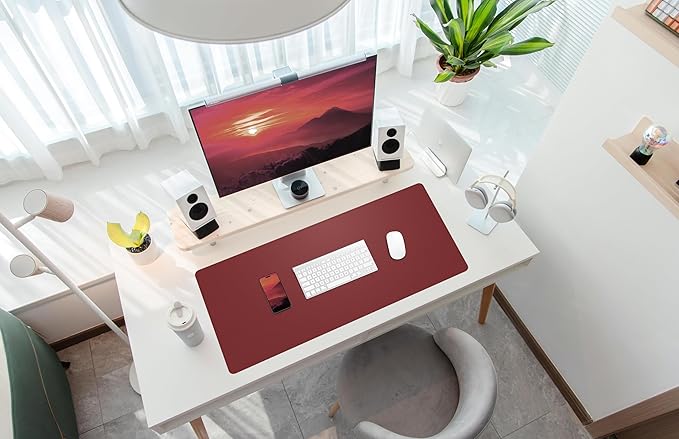 AFIING Cork Desk Mat 35.4" x 17", Dual-Sided Natural Cork & PU Leather Desk Pad, Non-Slip Waterproof Large Mouse Pad for Office, Home & Gaming (Red)