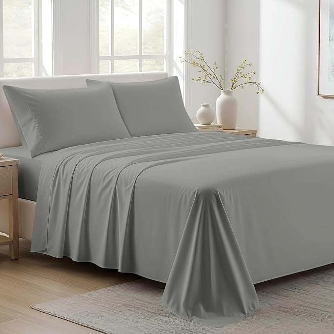 100% Organic Cotton Sheets Full Size - Organic Cotton Full Size Percale Weave Sheet Set (4 PC, Dark Grey), Soft, Cooling, Crisp & Breathable, 16" Deep Pocket Hotel Quality Bedding Set