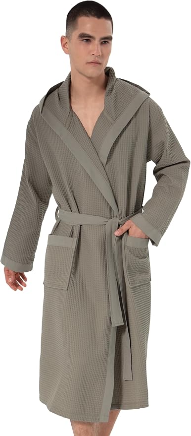 SEYANTE Turkish Cotton Waffle Robe for Men – Organic GOTS Certified Spa Bathrobe, Lightweight Kimono, Soft Cotton Bathrobe