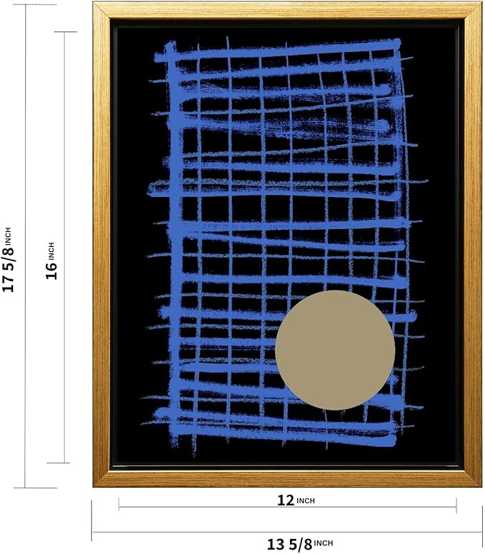 Monem Art Blue Grid Abstract Geometric Print - Modern Minimalist Art Poster - Wall Decor for Living Room, Bedroom or Office - 12x16 Gold Framed CANVAS Wall Art by Mareike Bohmer