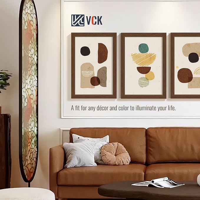 VCK 12x18 Picture Frames Brown 3 Pack, Wide Border Wood, Tempered Glass, Display 11x17 Photo with Mat or 12 x 18 without, for Home, Office, Gallery, Woodgrain Series, Wall Hanging