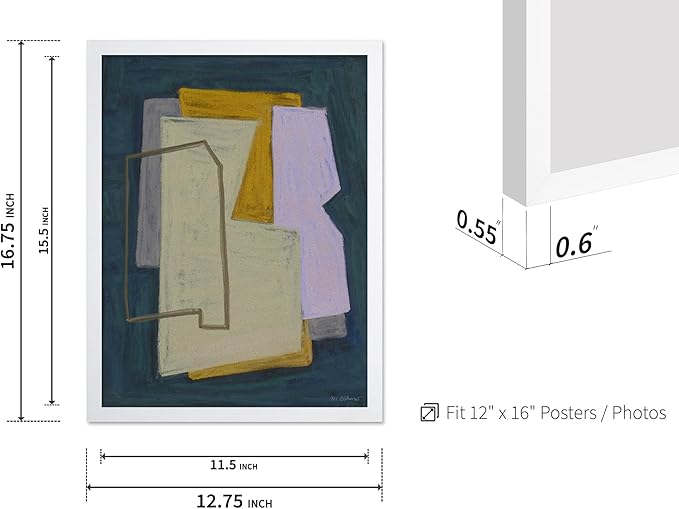 Monem Art Geometric Abstract Painting Print - Modern Minimalist Shapes Art Poster - Wall Decor for Living Room, Bedroom or Office - 12x16 White Framed Wall Art by Mareike Bohmer