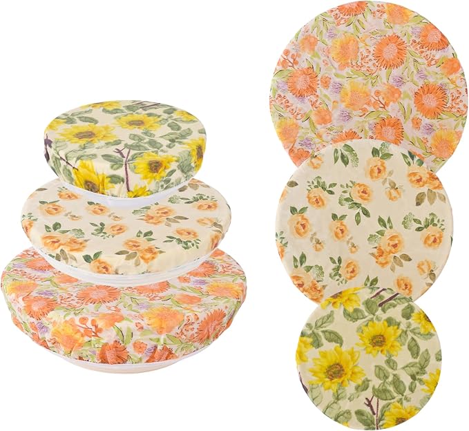 Reusable Bowl Covers for Bread Proofing - Beeswax Bowl Covers Reusable 3 Set, Cotton Blend Stretch Design, Fits 4-13 Inch Bowls, Shower Caps for Sourdough Bread, Dough Proofing & Food Storage（Flower）