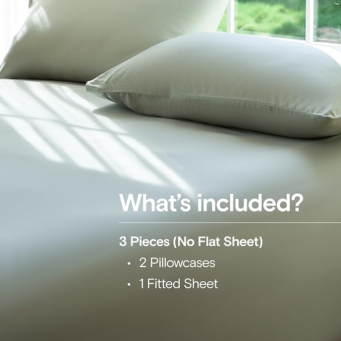 DOZ Sheet Set, 100% Viscose derived from Bamboo, Organically Grown, Buttery Soft, Cooling Sheets, High GSM, Deep Pockets - 3 Piece - 2 Pillowcases 1 Fitted Sheet (Sage, King)