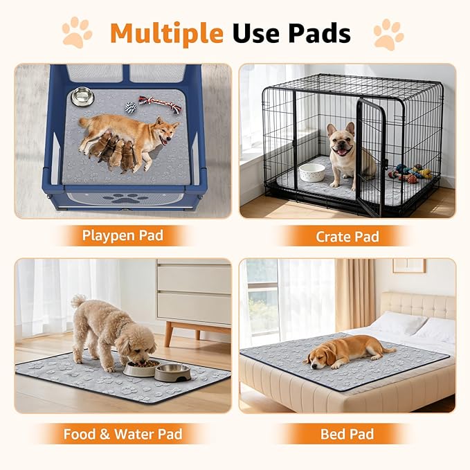 LOOBANI 2 Packs Extra Large Washable Pee Pads for Dogs 72"x72", Non-Slip Reusable Dog Mat, Super Absorbent Whelping Pads, Leak-Proof Dog Playpen Mat for Floor, Bed, Incontinence, Housebreak,Gray
