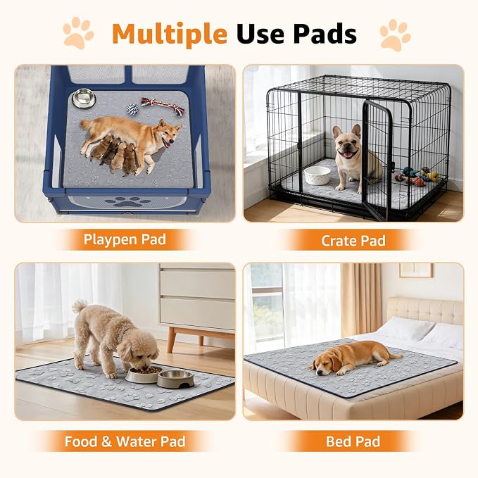 LOOBANI Reusable Pee Pads for Dogs Extra Large,72"x72" Non-Slip Washable Dog Mat 1 Pack, Super Absorbent Whelping Pads, Leak-Proof Dog Playpen Mat for Floor, Bed, Incontinence, Housebreak,Gray