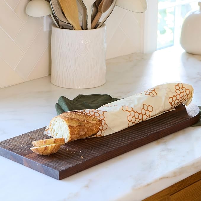 Bee's Wrap Beeswax Wraps for Bread - 2 Pack Beeswax Bread Wrap for Sourdough & Bread Storage - Plastic Free Made in USA Reusable Natural Food Wrap - Bakery Lane & Honeycomb