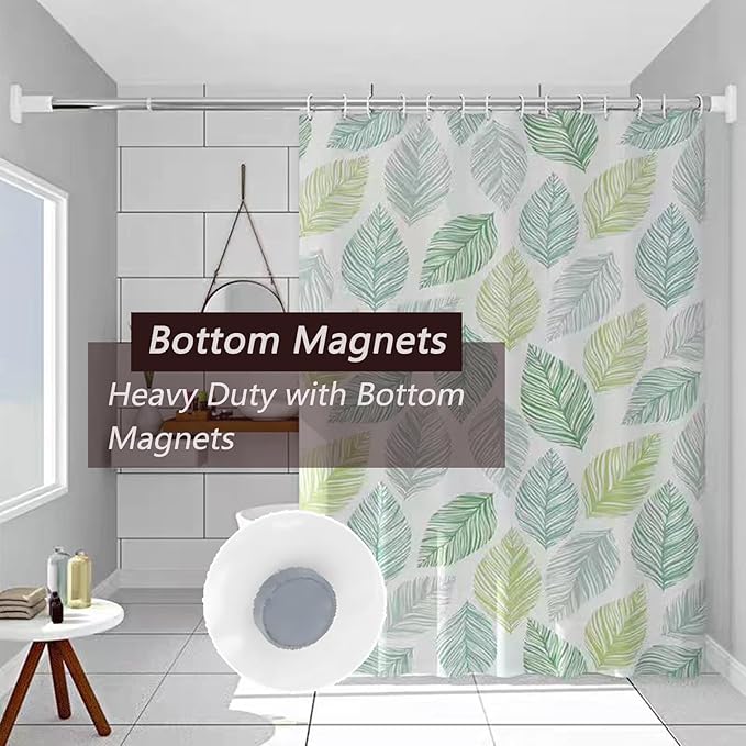 TIKABC Shower Curtain Liner, 4G PEVA Banana Leaves Shower Liner, Plastic Waterproof Shower Curtains, 72x72 inch with Grommet Holes 3 Magnetic Weights