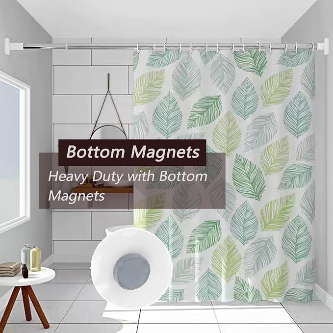 TIKABC Shower Curtain Liner, 4G PEVA Shower Liner, Plastic Waterproof Shower Curtains, with Grommet Holes and 3 Magnetic Weights(Colored Leaves)