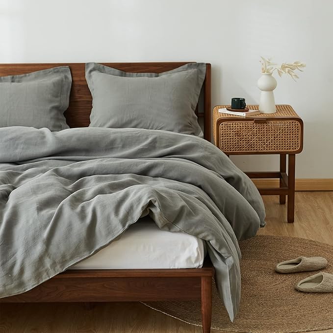 100% French Linen Pillow Shams Basic Style - Pack of 2 - Washed Solid Color Natural Flax Soft Breathable - Ultimate Gray, 20'' x 36''