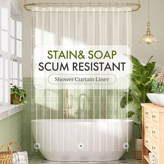 Bathway Shower Curtain Liner, Clear Shower Curtain Liner Plastic 72x96 Extra Long PEVA Waterproof Shower Curtain Liner with 3 Magnets and 12 Rustproof Metal Grommets, Lightweight Shower Liner Bathroom