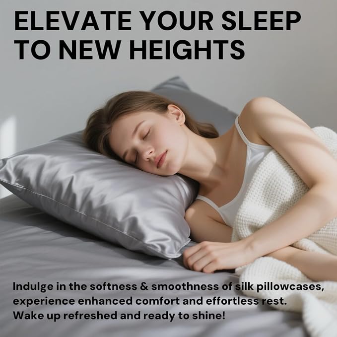 Ravmix Silk Pillow Cases with Zipper, 21momme Mulberry Silk Pillowcase for Hair Skin Health, Soft Smooth Breathable Cool Pillow Cover for Beauty Sleep with Gift Box 1PC(Queen 20"x30", Lilac Grey)