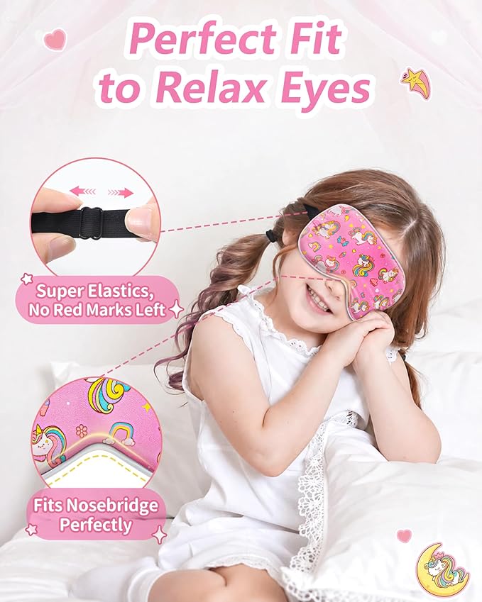 BeeVines Kids 100% Real Mulberry Silk Sleep Mask 2 Pack, Original Design Pure Silk Sleeping Eye Masks for Girls, Skin-friendly Blackout Eye Cover, Adjustable Strap, Reduce Puffy Eyes, for Travel Gifts